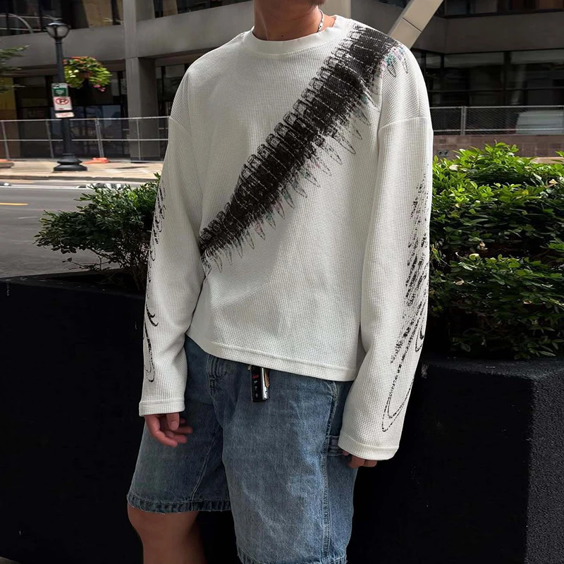 Y2K Retro Long Sleeve T-Shirt Unisex Street Style Casual Loose Fit Bullet Letter Print American Theme Mens And Womens Top 251128