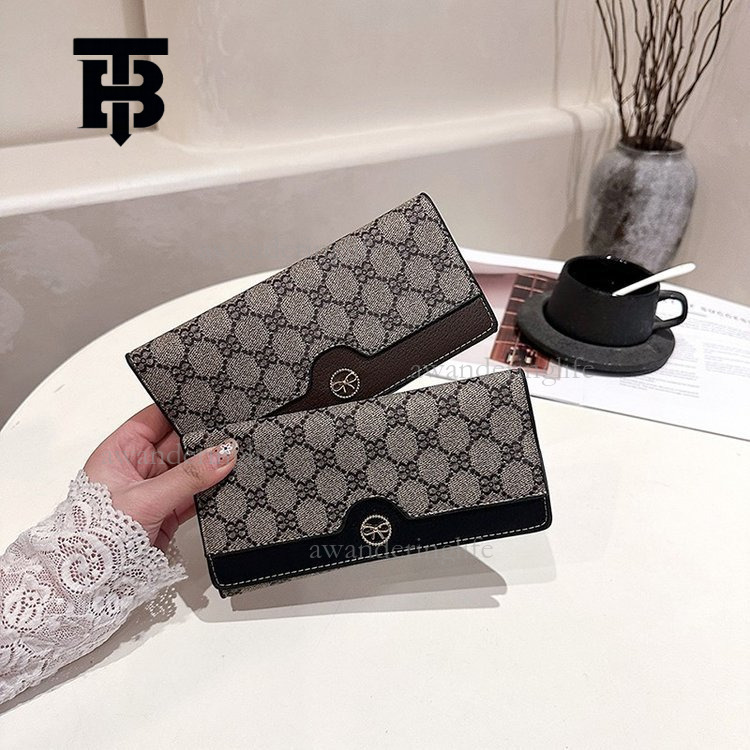 TB BHULAMTE Designer Luxury Metal Logo Folding Large Banknote Wallet Long, Large Capacity Multi Card Slot Card Bag Handbag Women's Printed Retro 