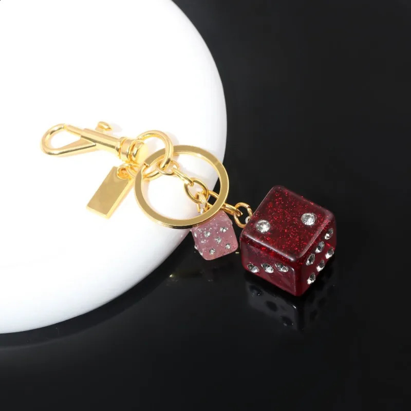 Fashion Red Dice Resin Diamond Studded Keychain Student Ladies Jewelry Bag Gift Pendant Keyring Accessories Storage Pendant 250428