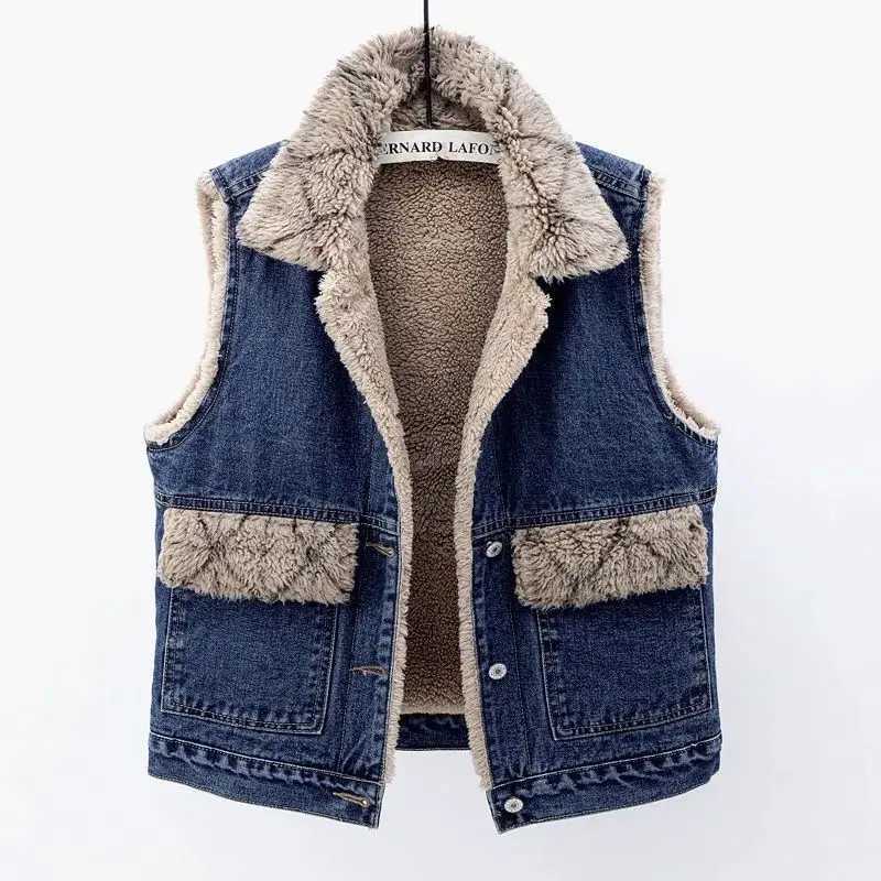 Women Vest Coat Lamb Wool Coats Turn Down Collar Jackets Sleeveless Y2k Streetwear Thick Elegant Short Jacket Autumn WinterT251128