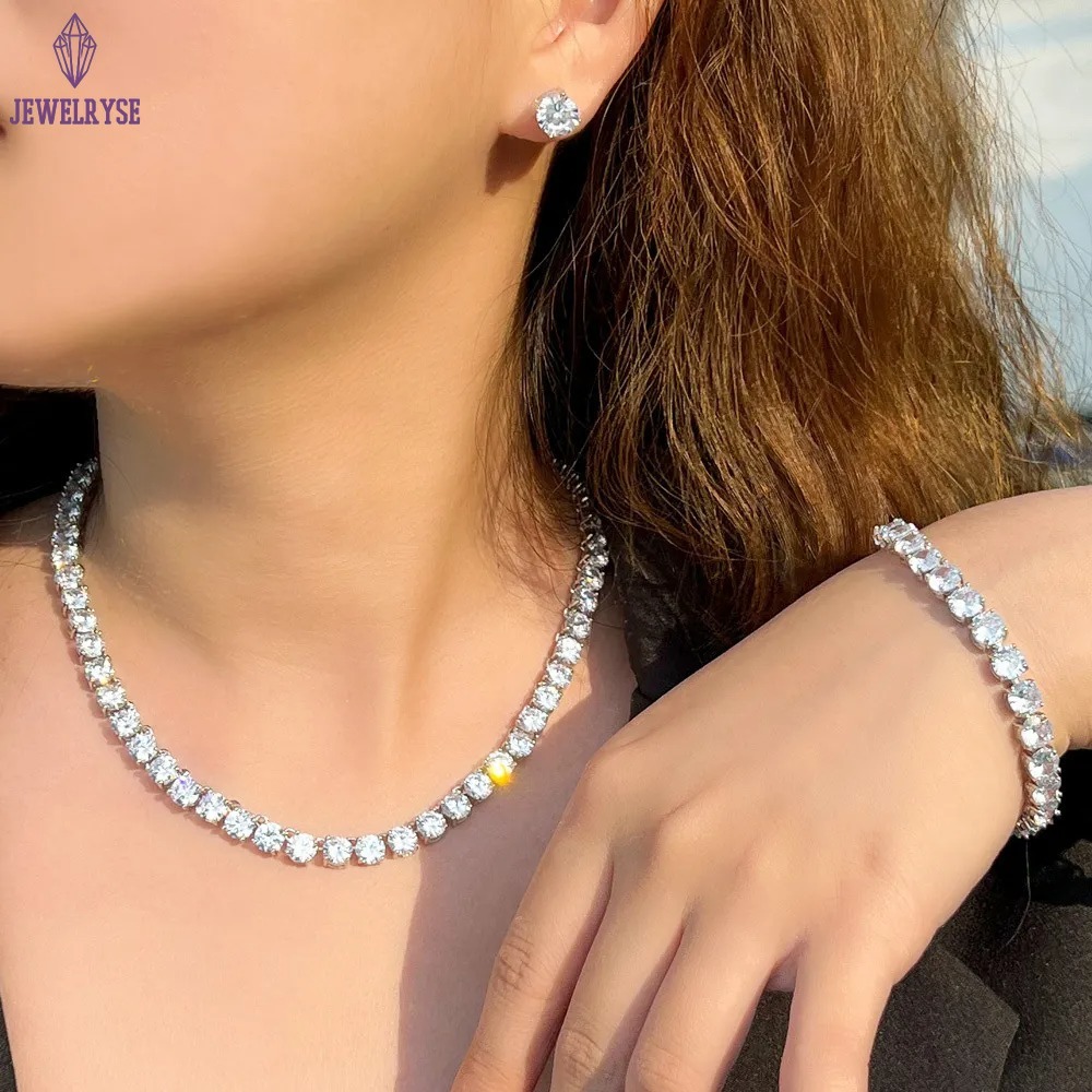 Top Sell Wedding Jewelry Sets Luxury Jewelry 18K White Gold Fill Round Cut White 5A Cubic Zircon CZ Diamond Stud Earring Tennis Bracelet Women Necklac