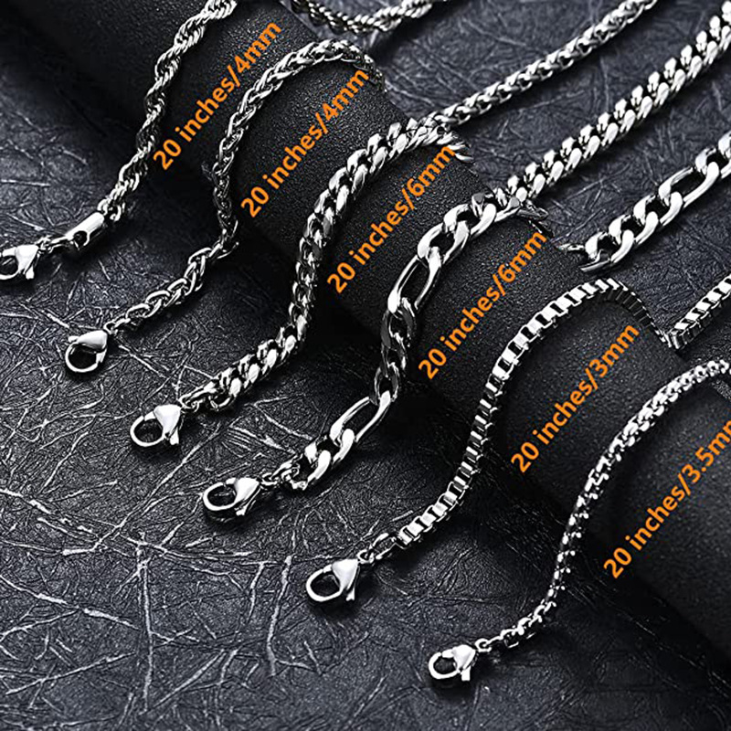 Xinghe 6 types of stainless steel Cuban Figaro square Ro wheat chains, and matching chains