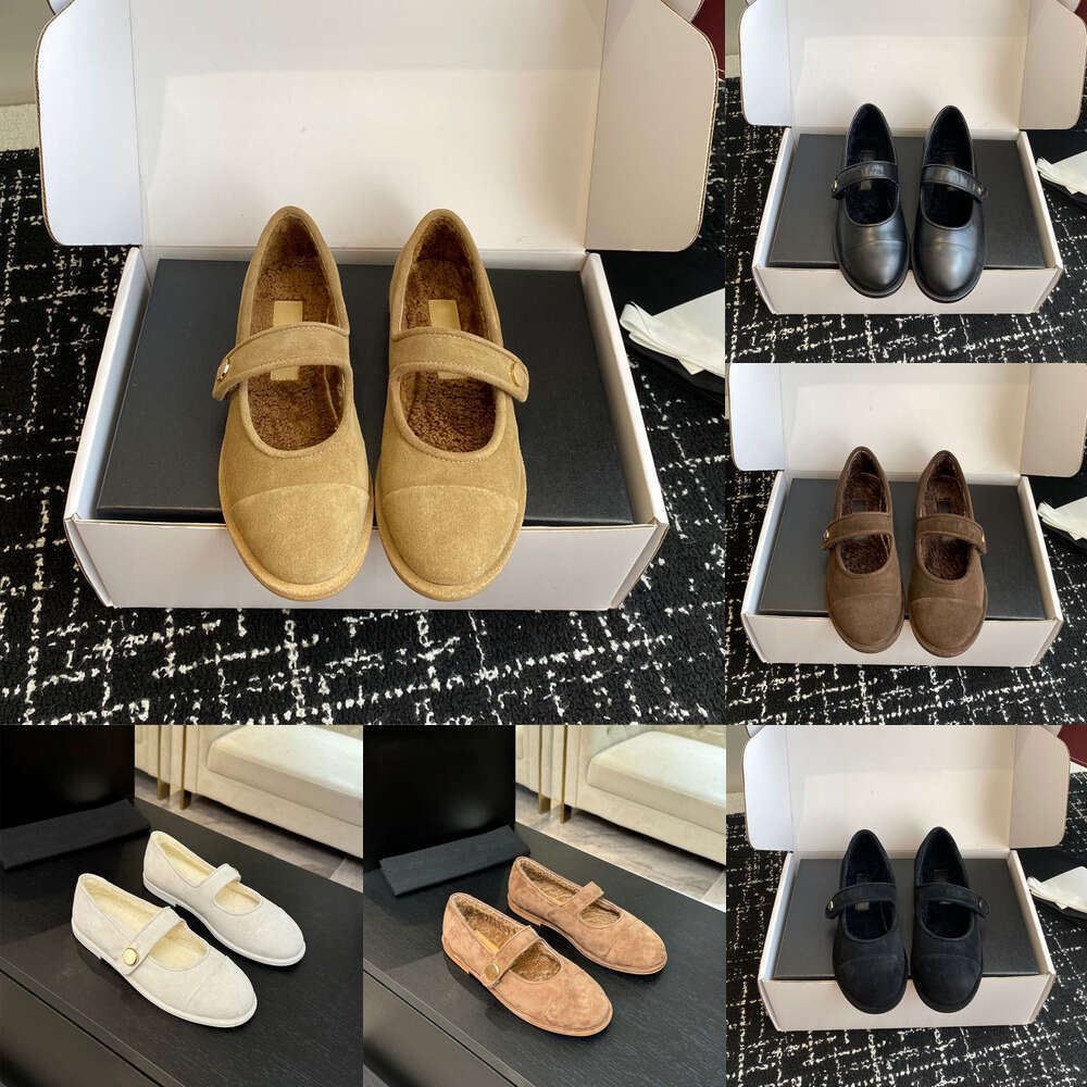 Winter shoes Round-toed genuine Leather fur Ballet flats Fluffy furry Shearling Warm brown Luxury Mary Jane loafers womens ballet flat designer shoes girl shoe