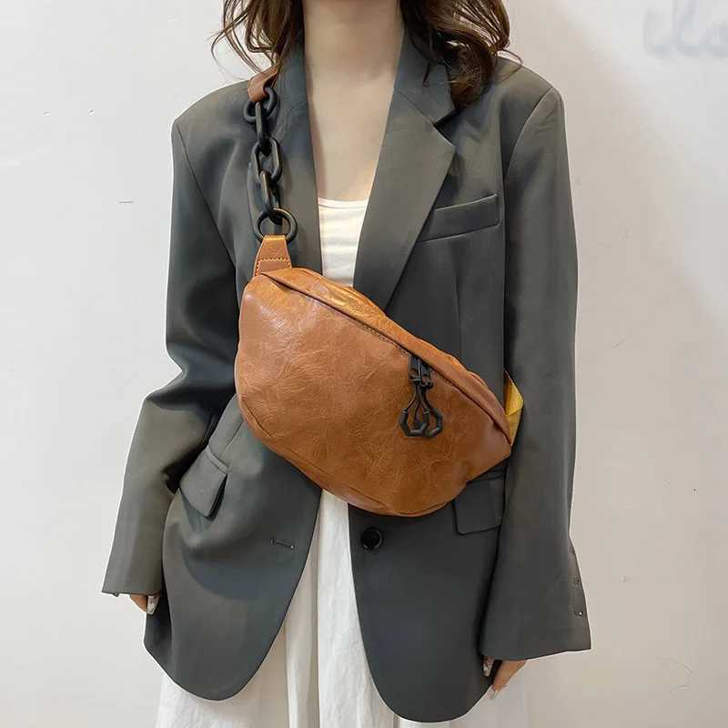 Soft PU Leather Waist Bag Women Quality Fanny Pack Thick Chain Shoulder Crossbody Chest Bag Fashion Belt Bags Purses Waist PacksT251128