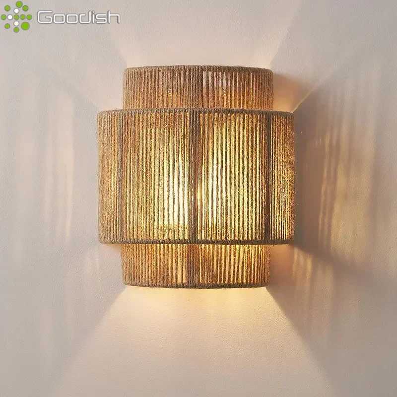 Modern Simplicity Wicker Ratten Hemp Rope Wall Weaving LED Wall Lamps Art Lights for Bedroom Home Decoration Chandelier M251128
