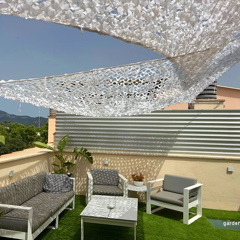 White Camouflage Net Hiding Mesh Sunshade Net Outdoor Awning Canopy Garden Plant Sun Shelter Wedding Party Canopy Decoratio 250428