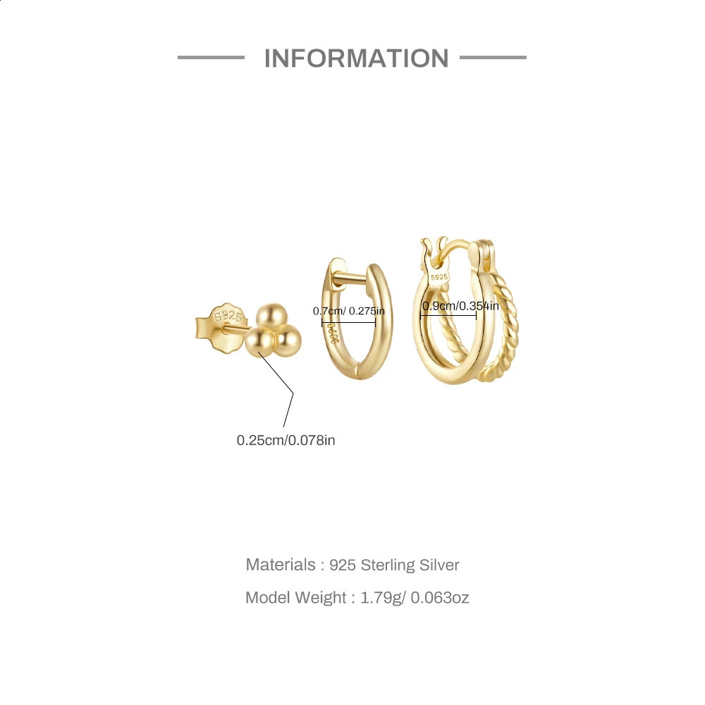 CANNER Set Double Layer Smooth Classic Hoop Earrings For Women 925 Sterling Silver Ins Flower Color Zircon Earrings Fine Jewelry 250427
