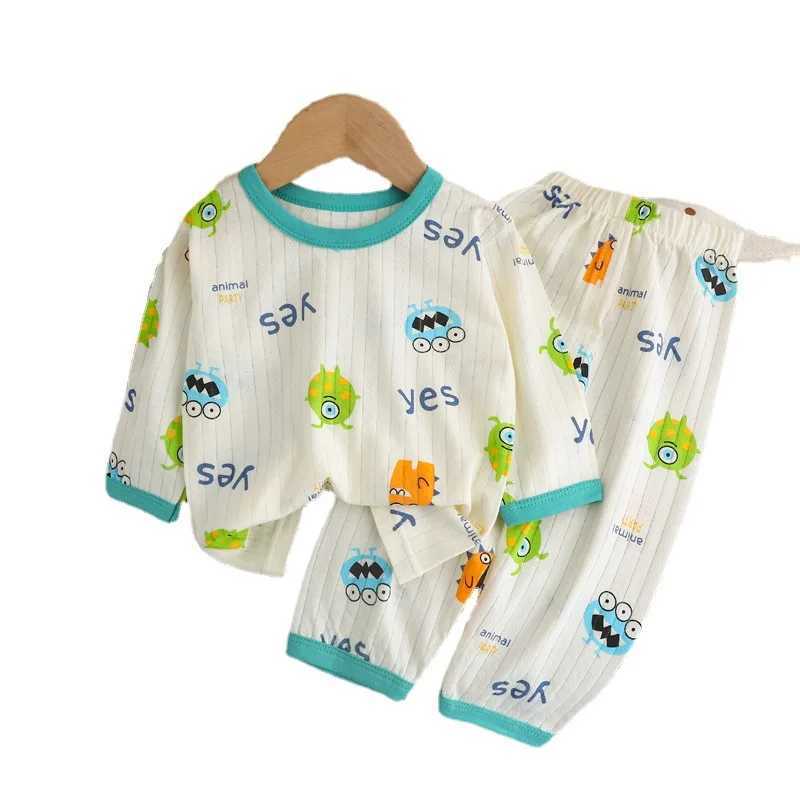 Cute Bear Print Baby Clothing Set Children Long Sleeve Pants Two Pieces Suit Kids Cotton Pullover Top Tee Girl Boy Casual H260403