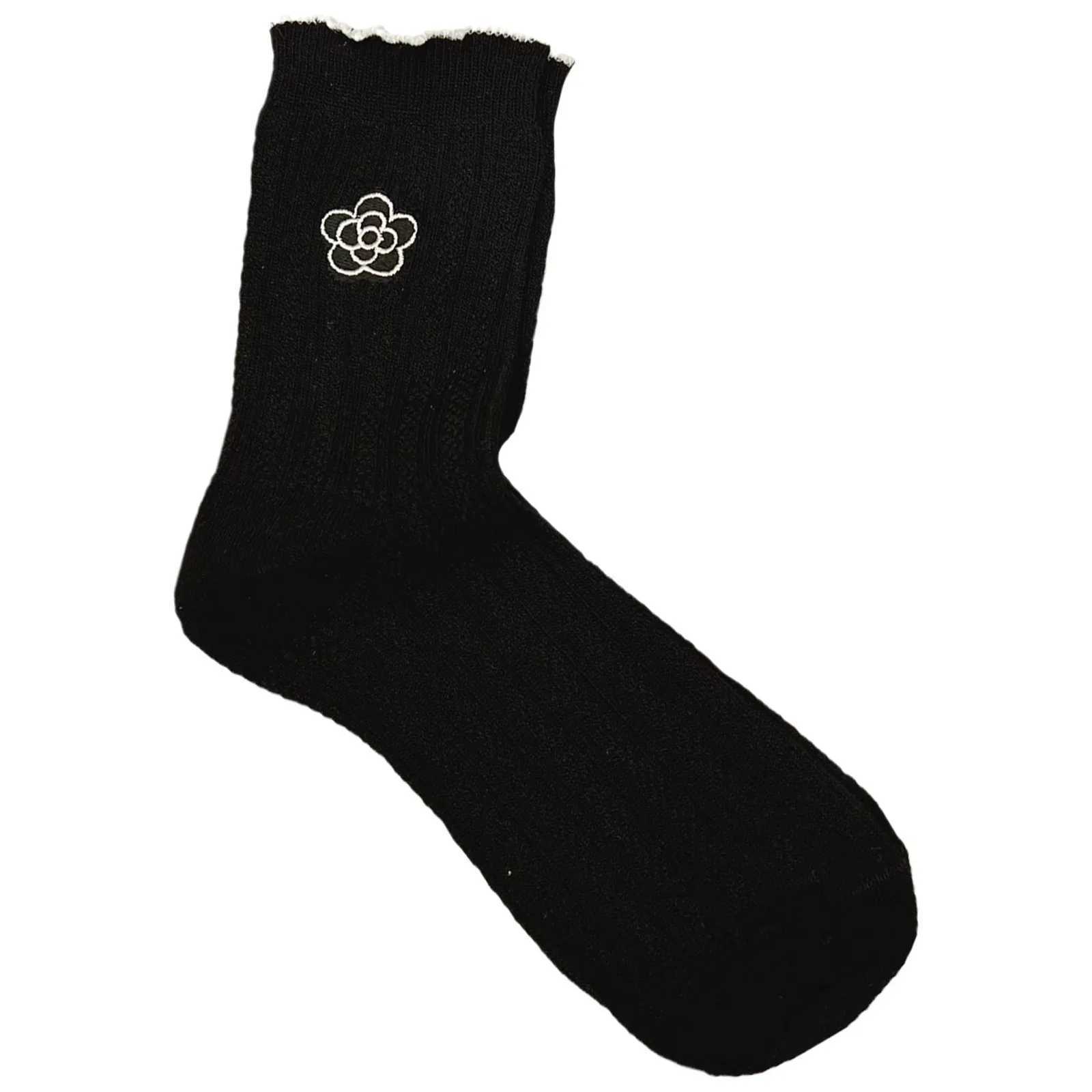 Women Socks Cotton Black White Striped Camellia Flower Socks For Ladies Girls Gift Calcetines Mujer Lolita Cute Kawaii Lace Sock J251128