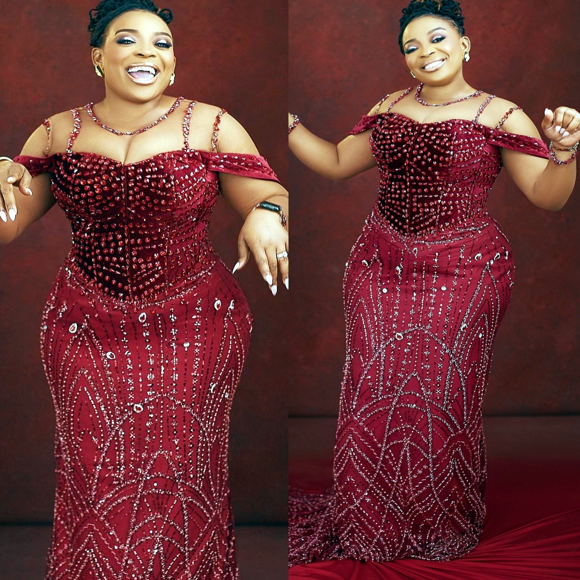 Aso Ebi Dark Red Mermaid Prom Dresses 2026 Sheer Neck Crystals Sequined Evening Formal Party Second Birthday Engagement Gowns Plus Size Dress For Spec