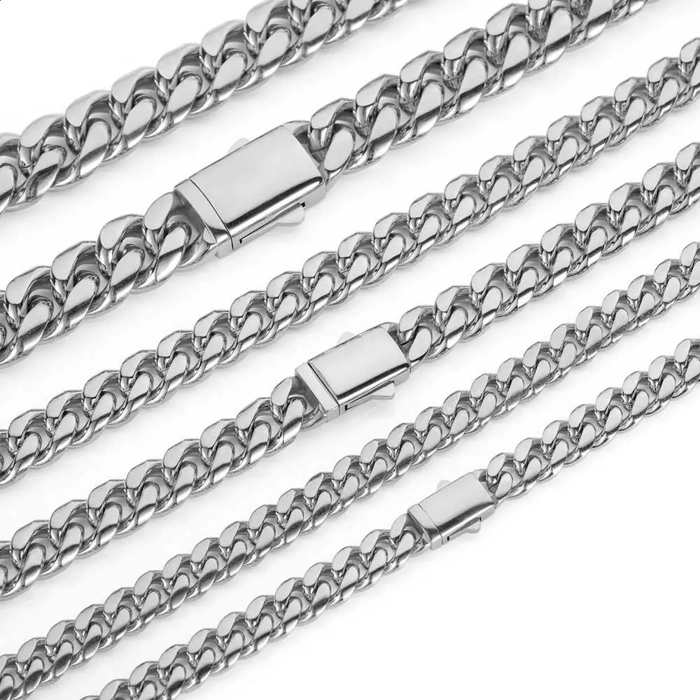 High Quality Width 8-14mm Stainless Steel Gold Color Cuban Chain Waterproof Men woman Curb Link Necklace Various Sizes 250427