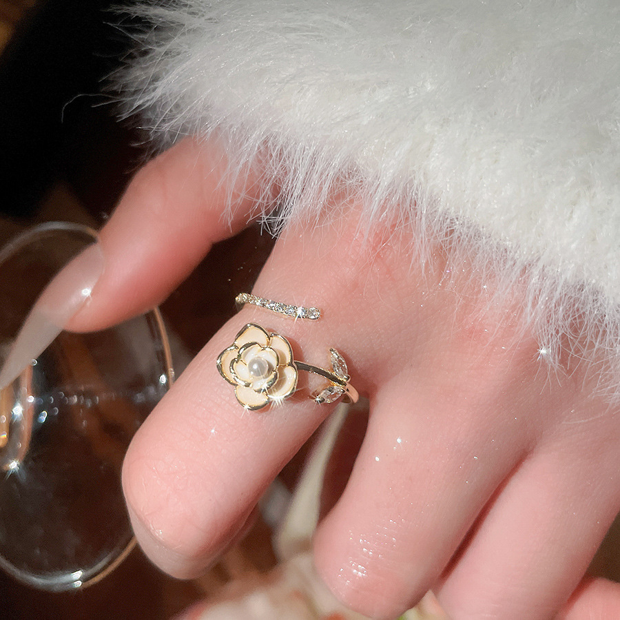 Zircon Oil Drop Pearl Flower Open Fashion Elegant Temperament Index Finger Light Luxury High-end Feel Ring Wholesale - view 3