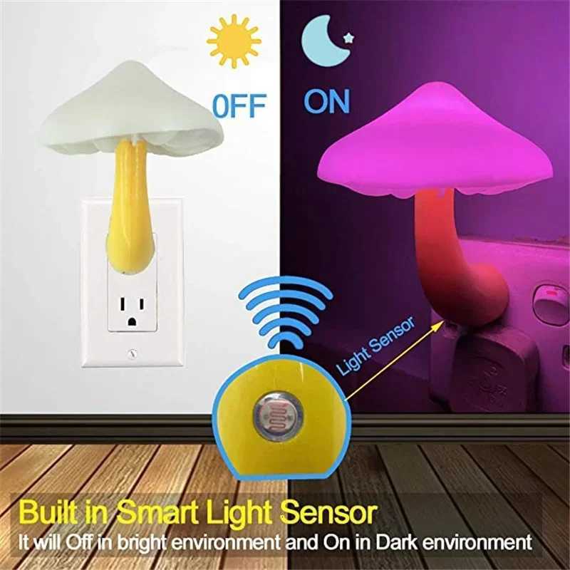 Mushroom LED Night Lights Shape Automatic Sensor Bedroom Decor US Plug Wall Lamps for Kid Childrens Room Bedside Mini Lamp M251128