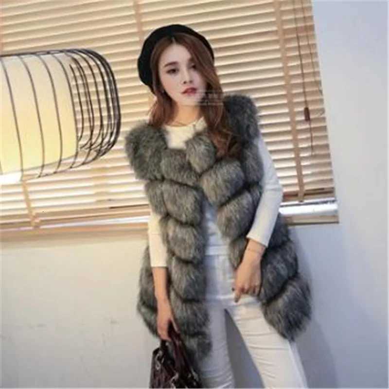 High Quality Fur Vest Coat Luxury Faux Fox Warm Women Coats Vest Winter Fashion Fur Womens Coat Jacket Vest 4XL Fur CoatT251128