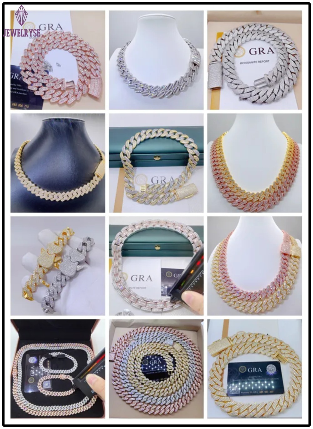 necklace moissanite chain Pendant Necklaces Iced Out Pass Diamond Tester 925 Sterling Silver Necklace Vvs Moissanite Cuban Link