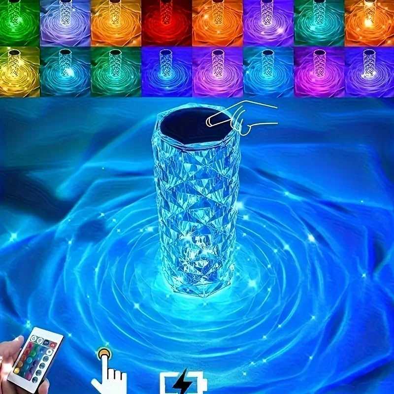 Crystal Rose Lamp 16 Colors RGB Night Light Touch Lamp USB Romantic LED Rose Table Lamps For Bedroom Party Dinner Decor Light M251128