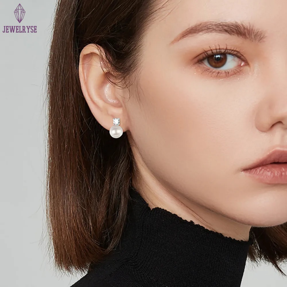 Houtros 0.1/0.3 Carat Moissanite Stud Earrings For Women Freshwater Pearl Drop Earring 925 Sterling Silver Fine Jewelry with GRA