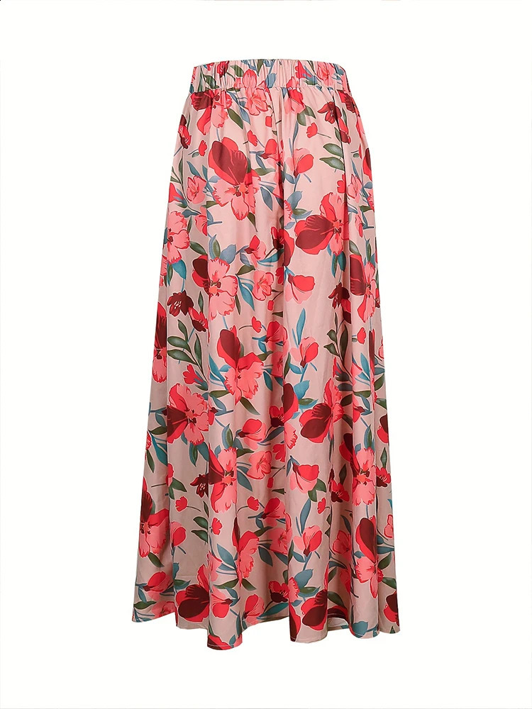 Plus Size Summer Bohemian Long Skirt Womens Big Flower Printed Elastic Waist High Waisted Ultra Short 250514