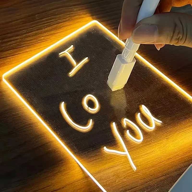 DIY Notepad LED Drawing Board Glowing Acrylic Message Board With Pen Erasable Childrens Drawing Letter Message Board Night Lamp M251128