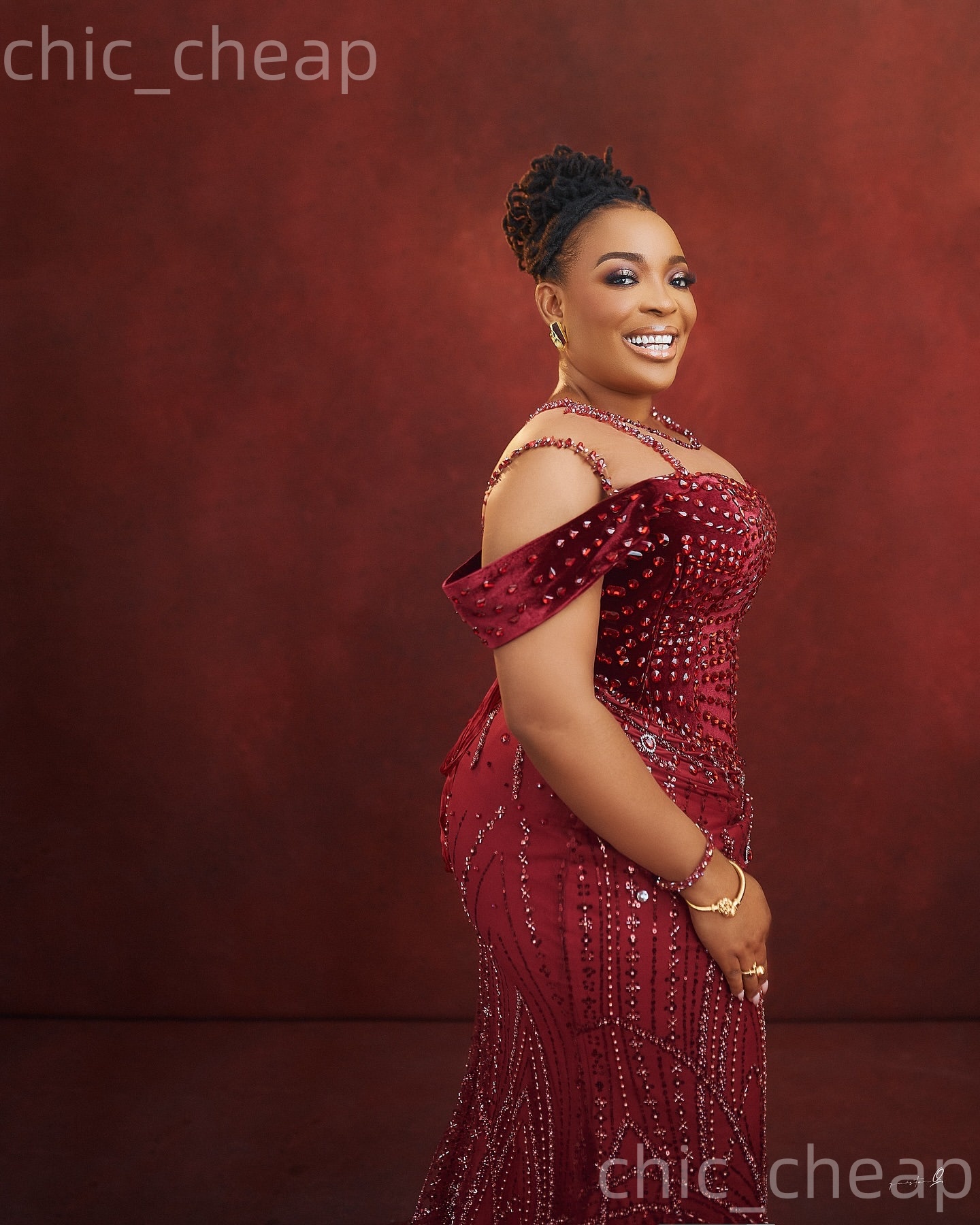 Aso Ebi Dark Red Mermaid Prom Dresses 2026 Sheer Neck Crystals Sequined Evening Formal Party Second Birthday Engagement Gowns Plus Size Dress For Spec