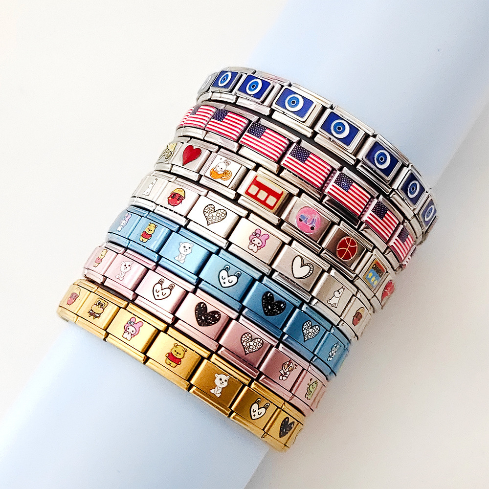 Italian module titanium steel DIY pattern free splicing detachable bracelet strap niche