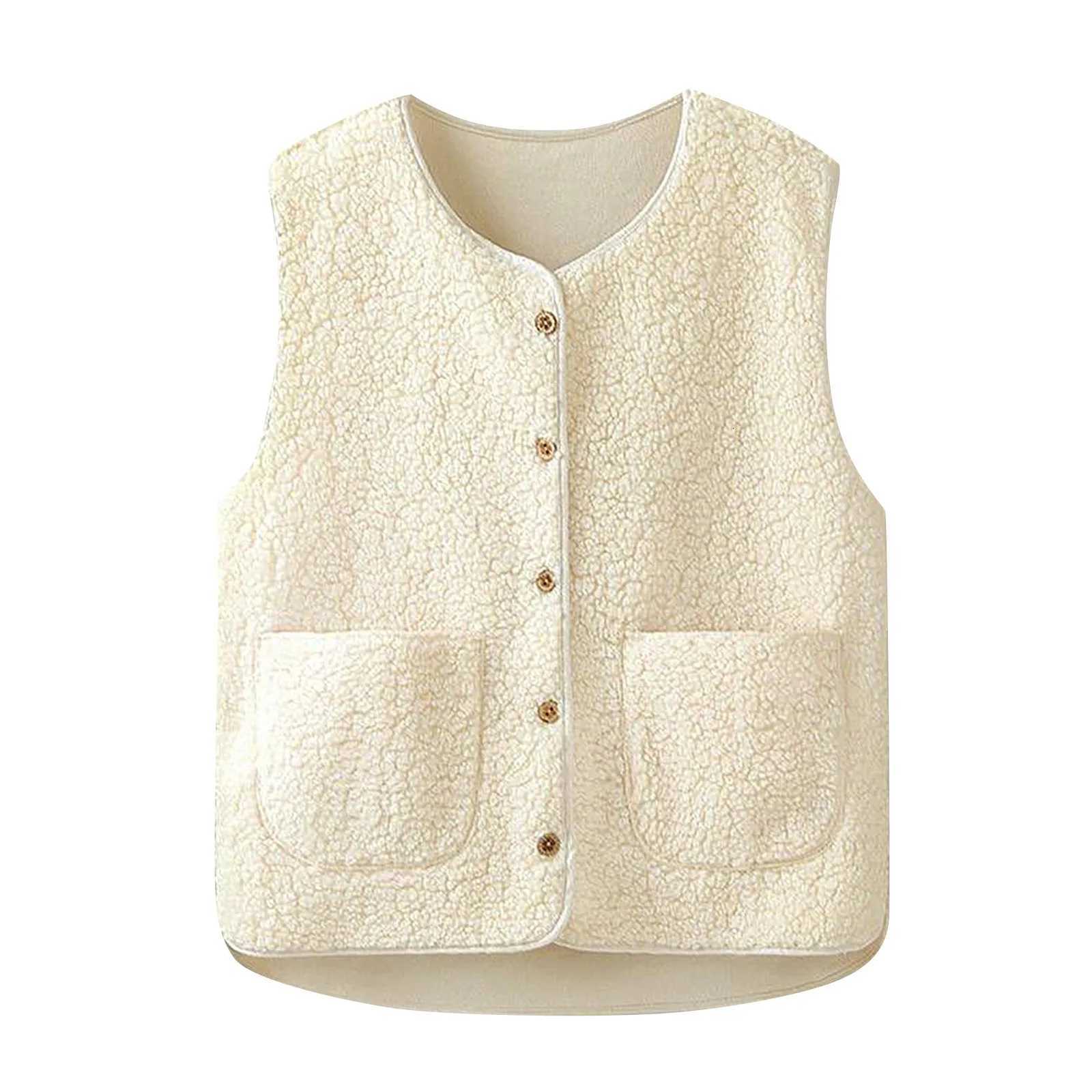 WomenS Teddy Fleece Vest Autumn Thin Vest Sleeveless Coat Plain Plush Vest Short Jacket Loose Fleece Vest Women OutwearT251128