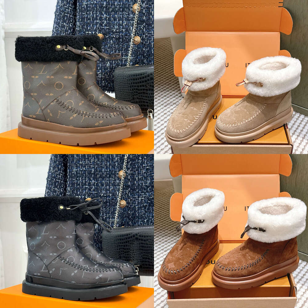 Luxury Suede Calf Leather Shearling Lining Rubber Sole Ladies Wool fur Snow boots Winter Designer shoe woman warm Vacation Boots fur boot Womens Cortina Ankle Boots