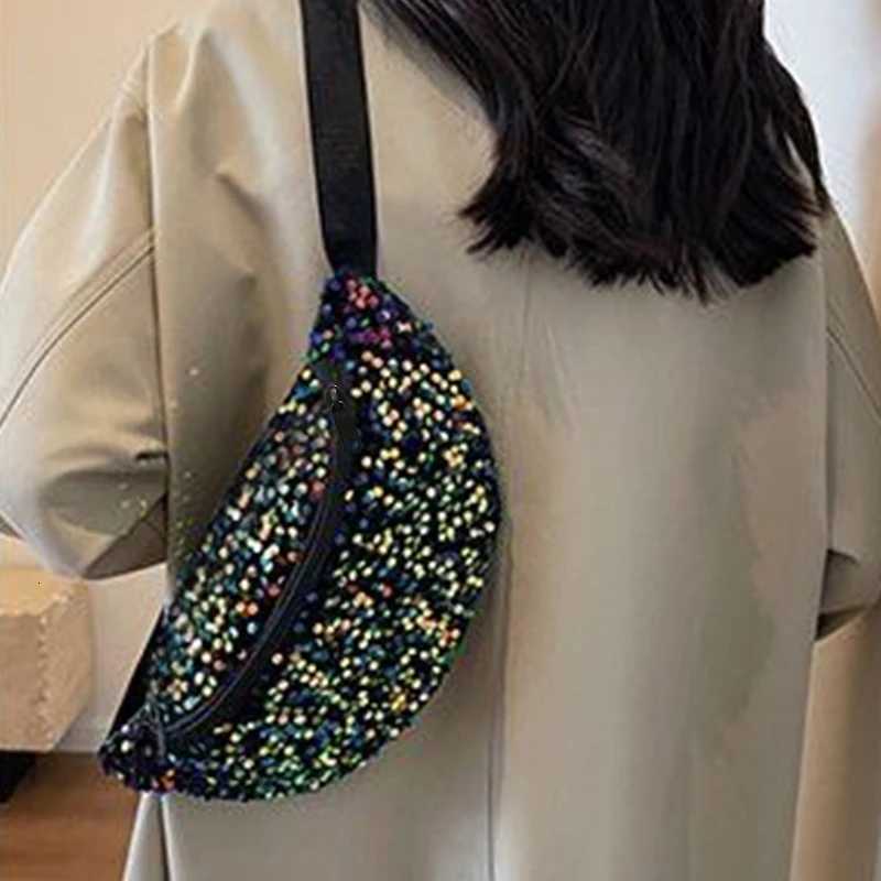 Neutral style womens and mens shoulder bag with sequins in black and colorful design high-end waist bagT251128