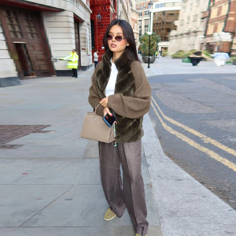 Medieval Knitted Faux Fur Jacket For Women Long Sleeve High Neck Warm Furry Coat Lady Autumn Winter Outwears 251128