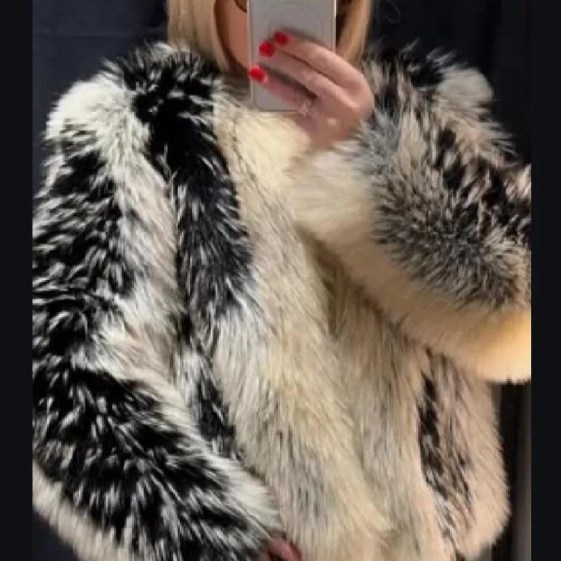 Female Fluffy Faux Fur Parka Chic Coats Black White Plush Warm Thick Fashion Jacket Autumn Winter Casual Versatile Outwear 251128