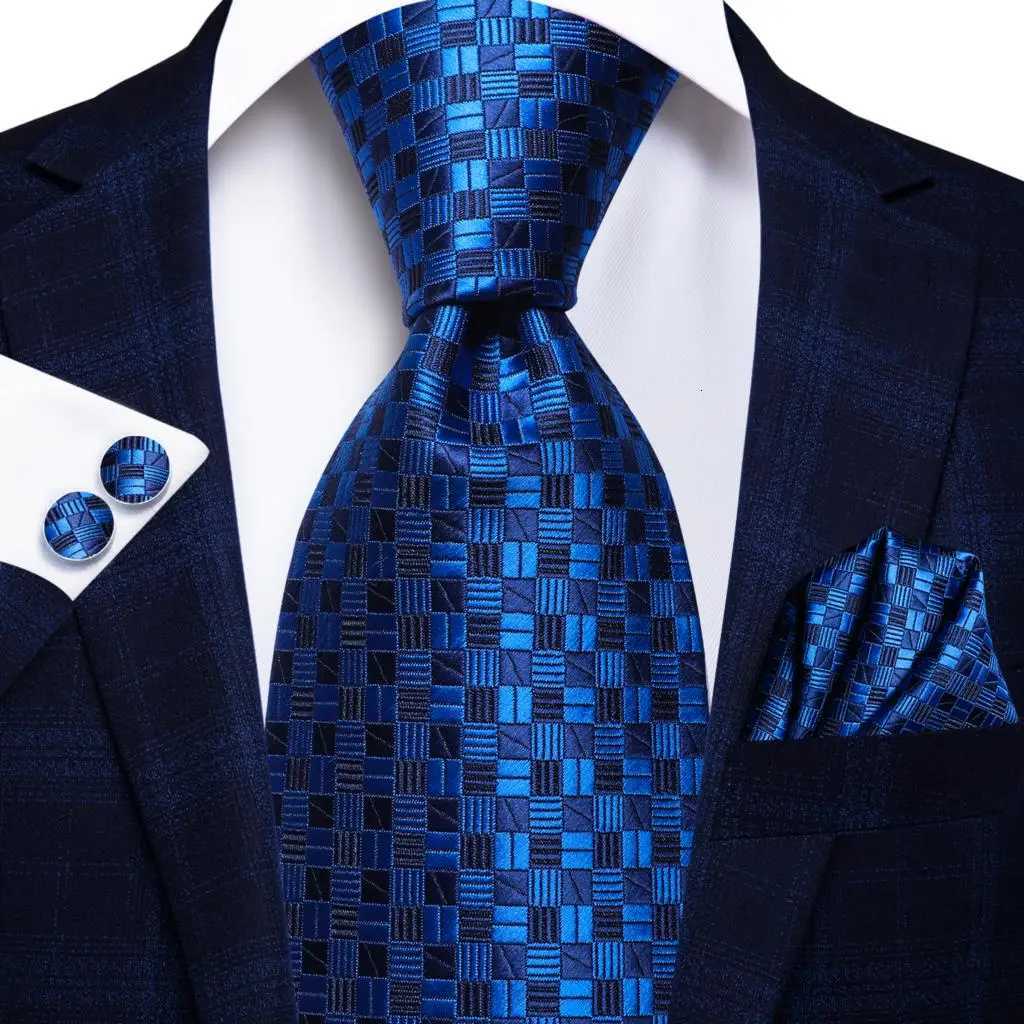 Hi-Tie Designer Black Blue Paisley 63inch Silk Men Tie 160cm Extra Long Ties for Men Woven Classic Men Necktie Pocket Square Set X251128