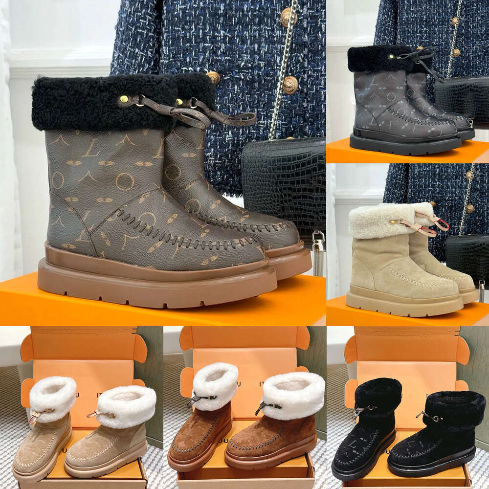 Cortina Ankle Boots Womens Luxury Suede Calf Leather Shearling Lining Rubber Sole Ladies Wool fur Snow boots Designer shoe woman Winter warm Vacation Boots fur boot