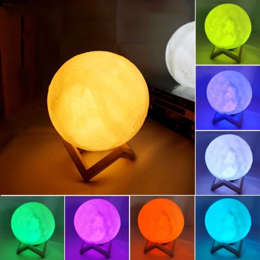 16 Colors 3D Printed Moon Lamp USB Plug LED Night Light with Wooden Stand Remote Control Adjustable Brightness Table Light M251128