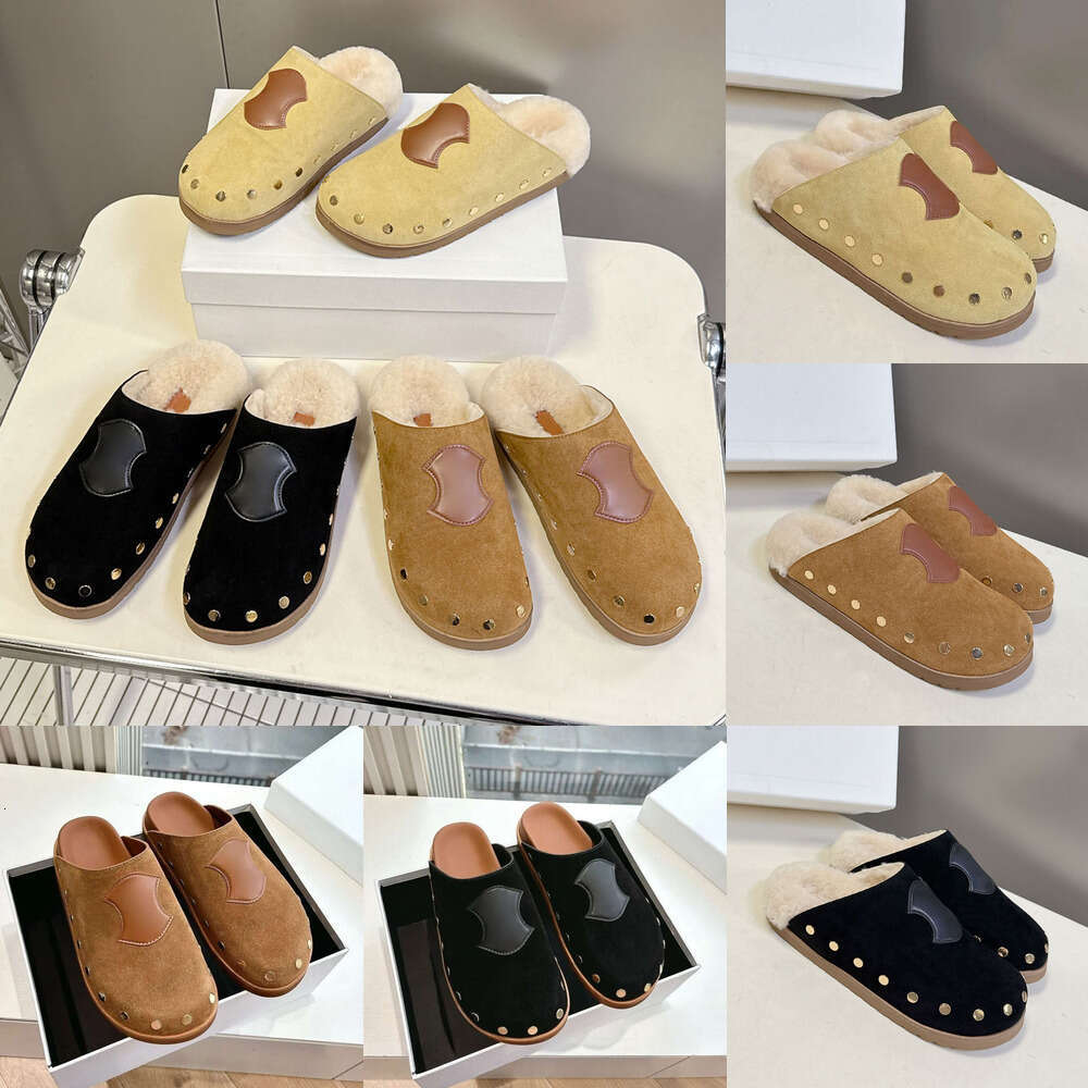 women shoe Luxury mule clog designer slides fur slide for womens Leisure Vacation shoes Suede real leather mules clogs sandal Flat heel slipper slip on Beach sandal
