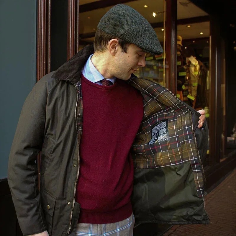 American Retro Wax Slim Fit Mid-length Lapel Trench Coat w250825