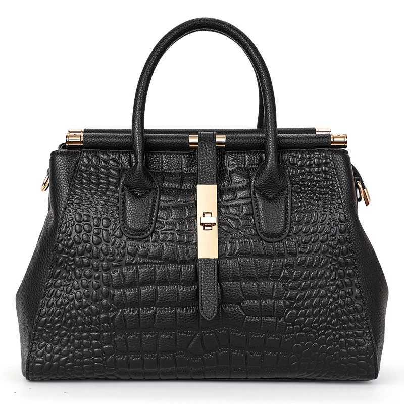 Aidrani Trendy womens handbag with crocodile pattern on the surface black cowhide large bag K251128