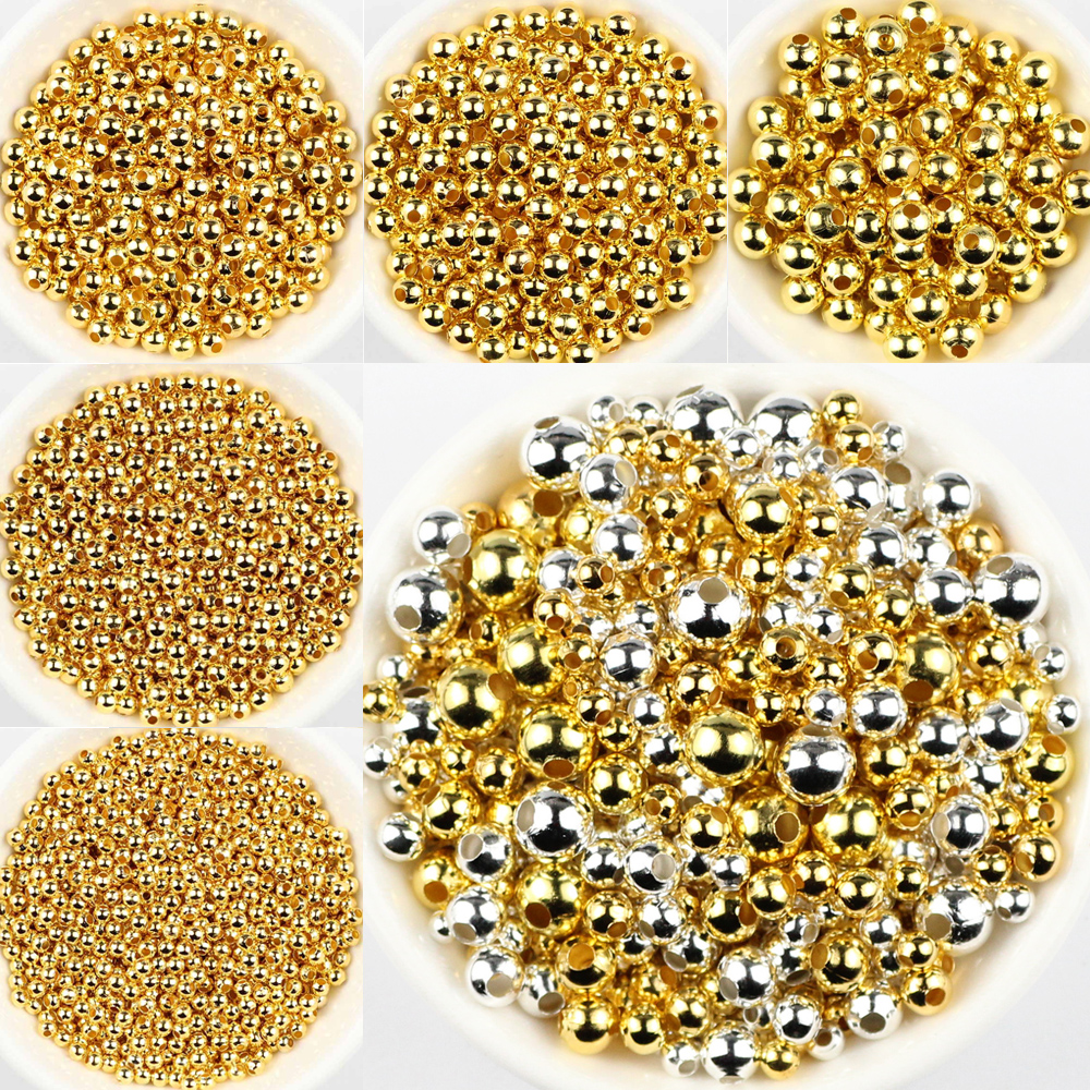 300Pcs Gold Plated Brass Metal beads 3/4/5/6MM Round Copper Spacer Loose Beads For Jewelry Bracelets Necklace Making DIY Accessories