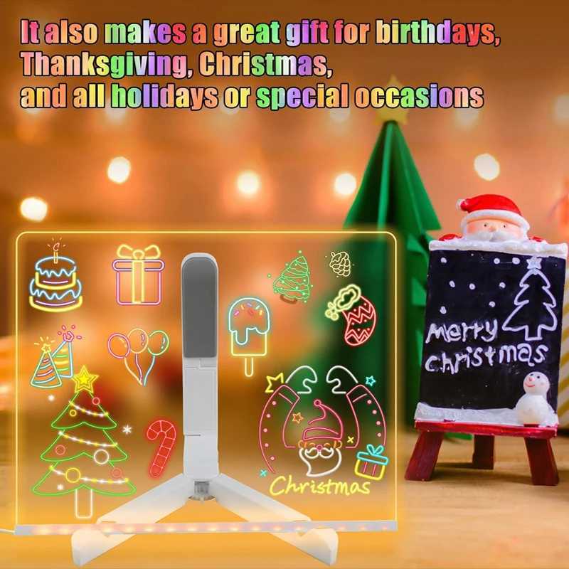 LED Note Board with Night Light Colorful 7 Pens DIY Acrylic Message Board Children Drawing Board For Birthday Gifts New Year M251128