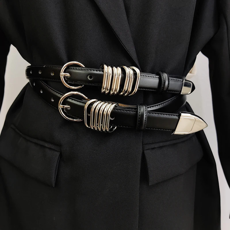 Womens leather with high-quality heavy-duty punk black tight corset with mens jeans belt unisex 250428