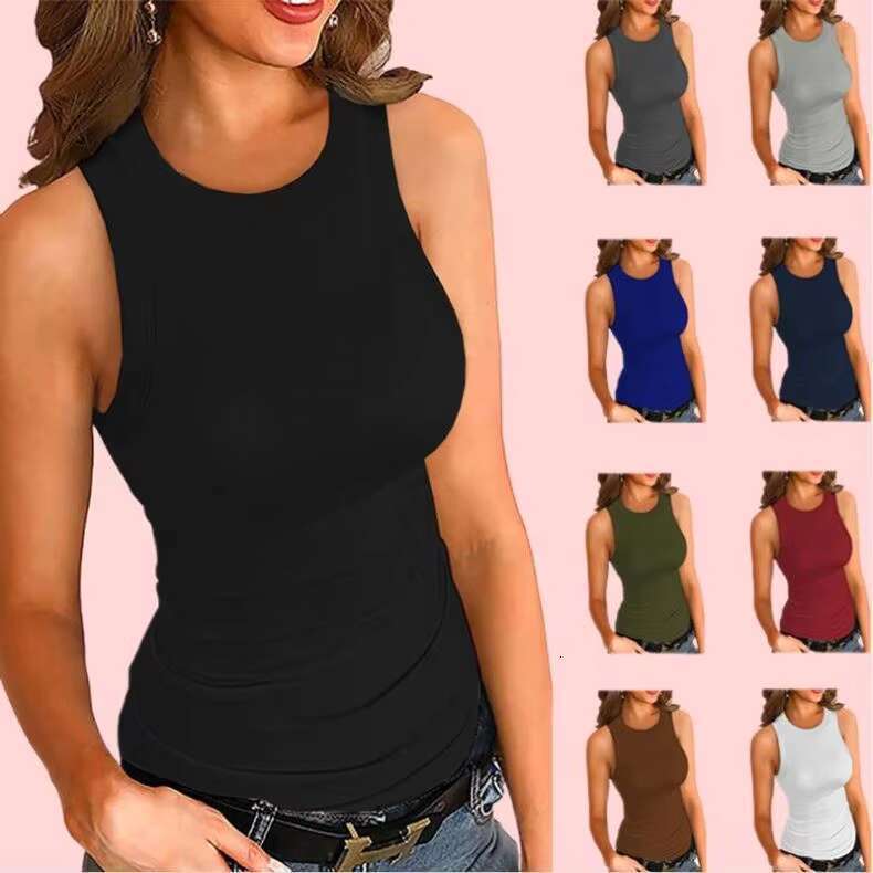 DHEssentials Sleeveless Women's Tank Tops Basic Casual Camisole Shirt Slim Knit Fiess Unisex Daily Use Zipper