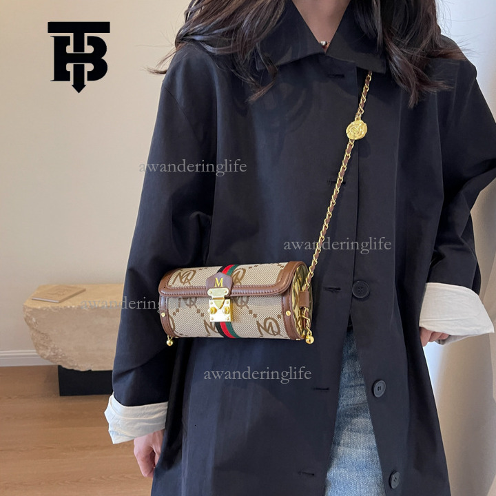 TB BHULAMTE Designer 2025 Alphabet Logo Shoulder Bag Luxury Fashion Chain Mini Splicing Flower Handbag Striped Small Square Bag Crossbody Bag Elegant 