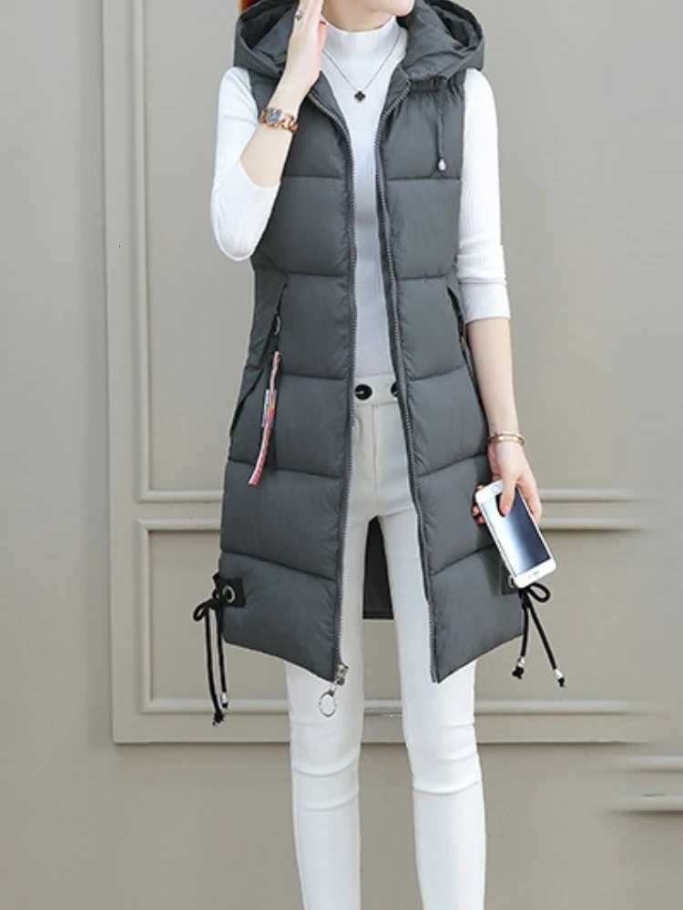 Fashionable Cotton Vest for Women Medium-Length Hooded Slimming Style Autumn Winter New Arrival Korean Version Quality CottonT251128