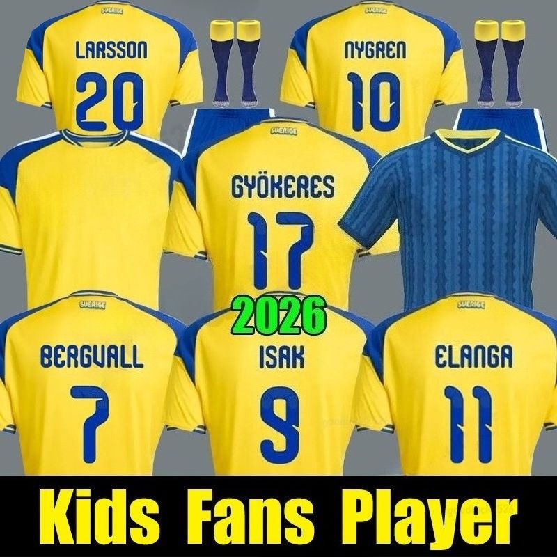 2026 Sweden World Cup soccer jersey 25 26 27 IBRAHIMOVIC ISAK Gyokeres FORSBERG camisetas Kids Uniform Set kits KULUSEVSKI GUSTAFSON 2025 maillot football shirt