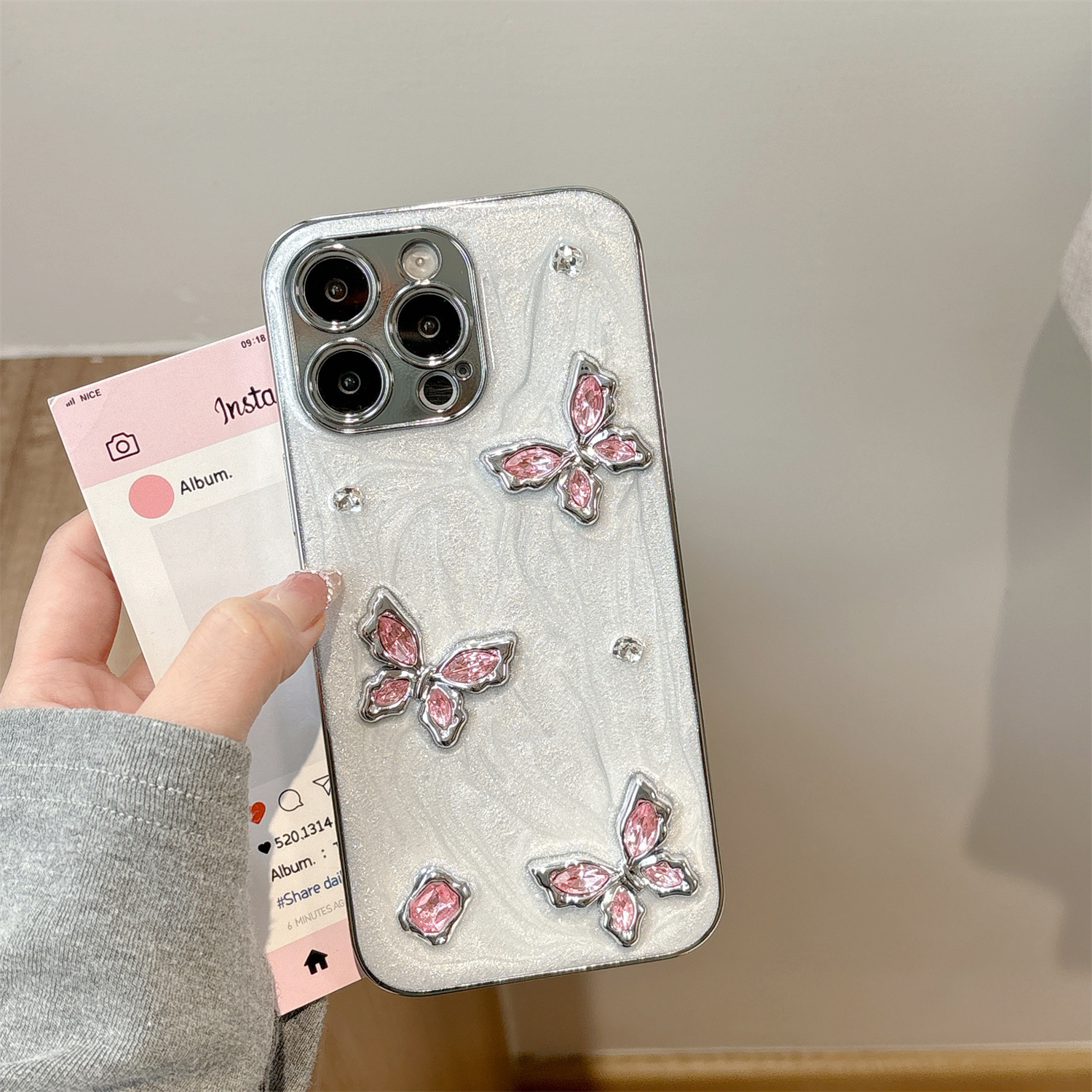Electroplated Edge Diamond Butterfly Phone Case iPhone 17 Pro Max Compatible with Apple 16/15 Bowknot 3D New