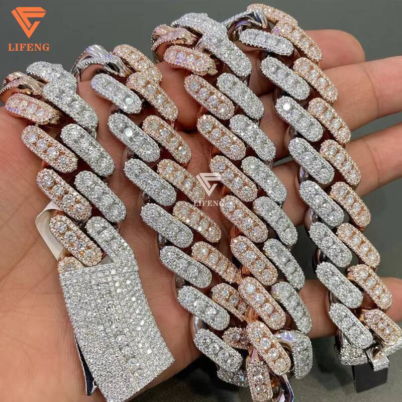 2026 Lifeng Jewelry Bust Down VVS Moissanite Two Tone Cross Pendant Hiphop Sterling Silver Diamond Charm Necklace Jewelry Set