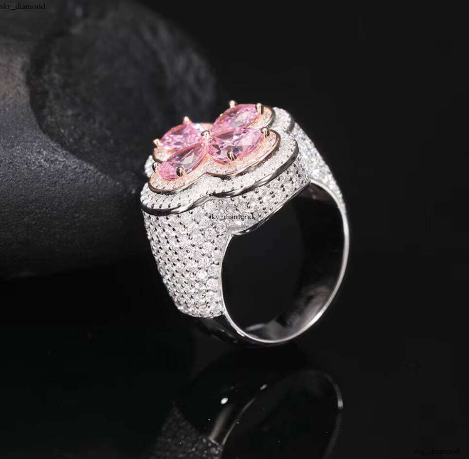 VVS Moissanite New European and American S925 Silver Carbonite Cluster Ring Heart Shape Certified Gold Plated Fashion Hip-Hop Style In Stock