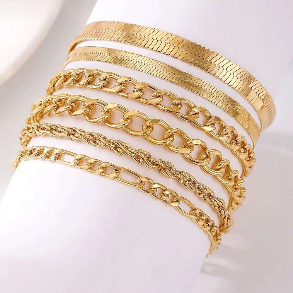 Handmade simple multi-layer metal snake bone chain Cuban fashionable layered six in one set bracelet