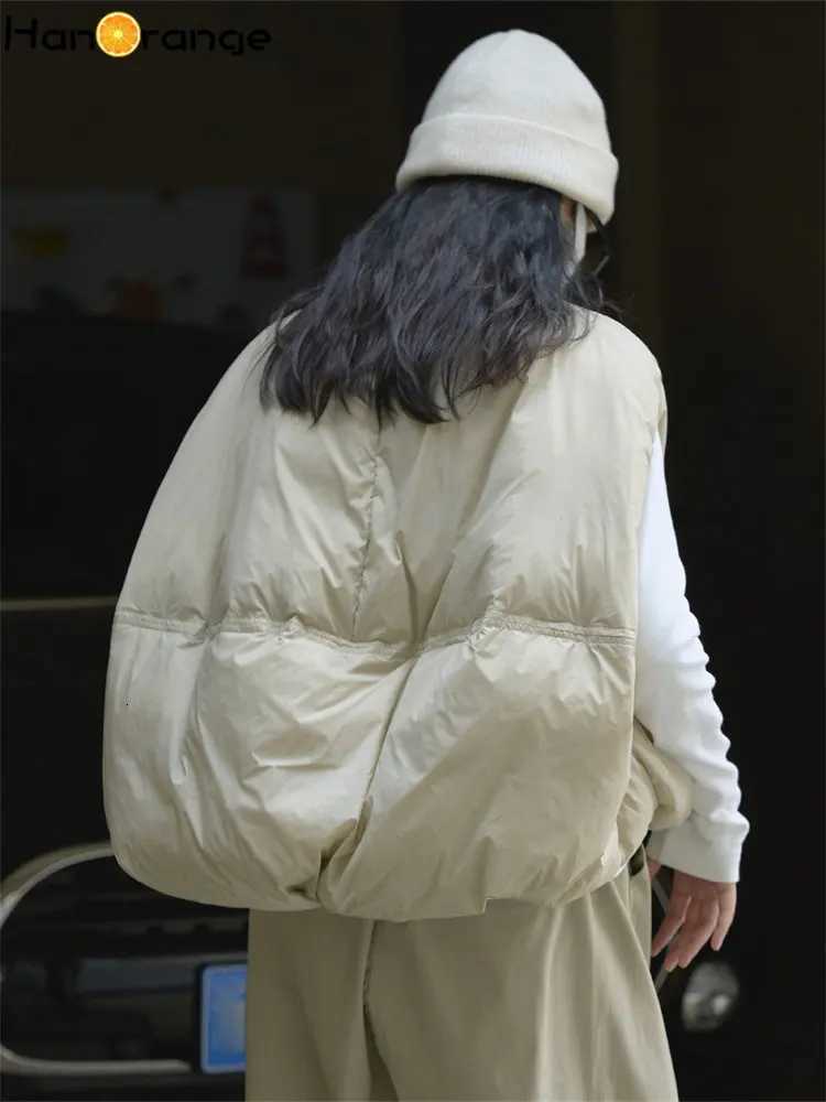 HanOrange 2024 Autumn Winter O-neck Vest Women Loose Profile Fluffy Warm Sleeveless Top Jacket Female Black/Blue/Light ApricotT251128