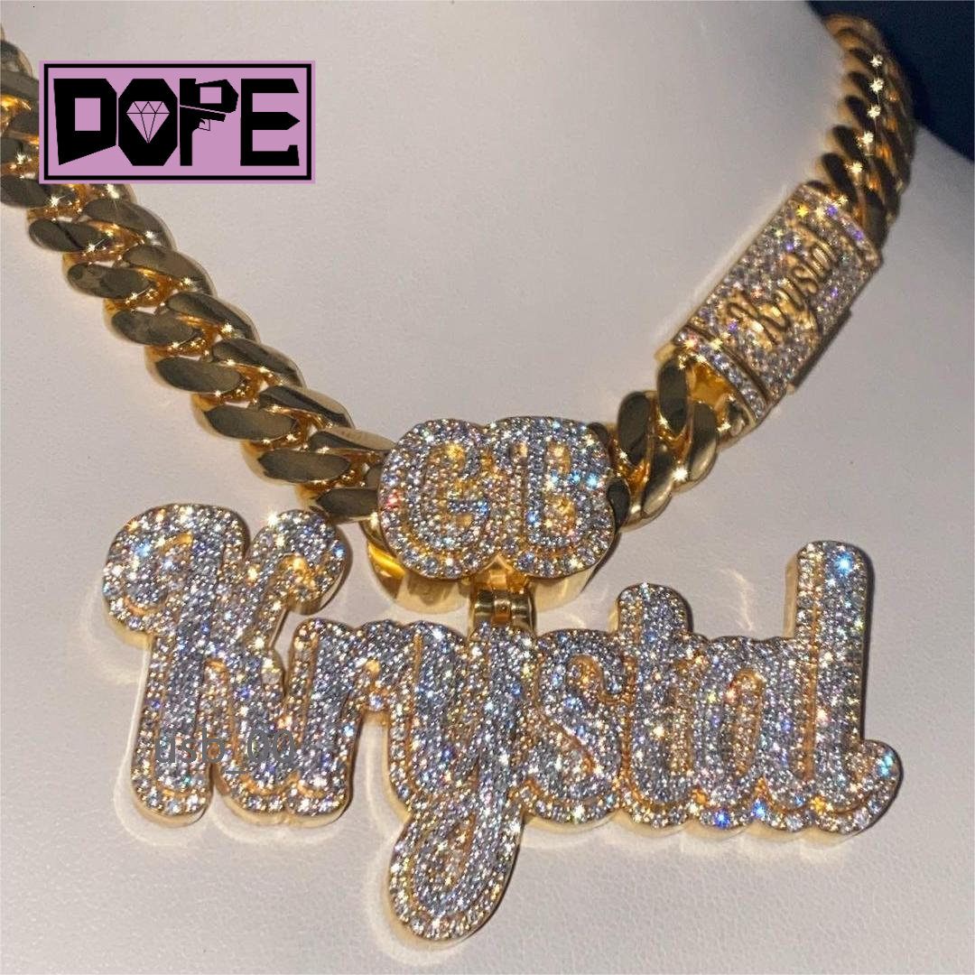 Iced Out Custom Mossanite Letter Pendant Chain 925 Silver Gold Plated Hiphop Vvs Moissanite Pendant