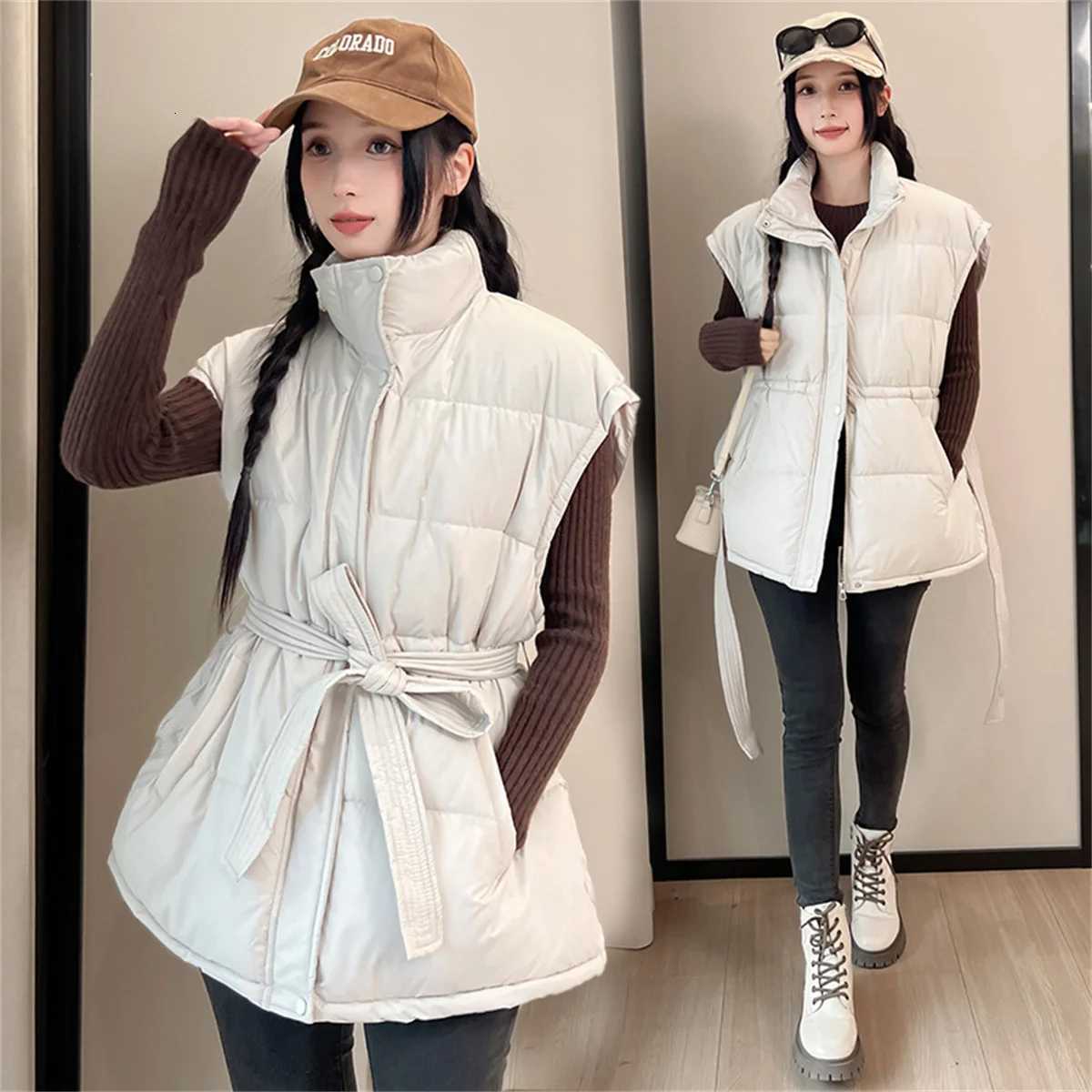 Korean Chic Streetwear Vest Short Parkas Autumn Winter Casual Elegant Sleeveless Down Coat Women High Street Jackets Clothes NewT251128